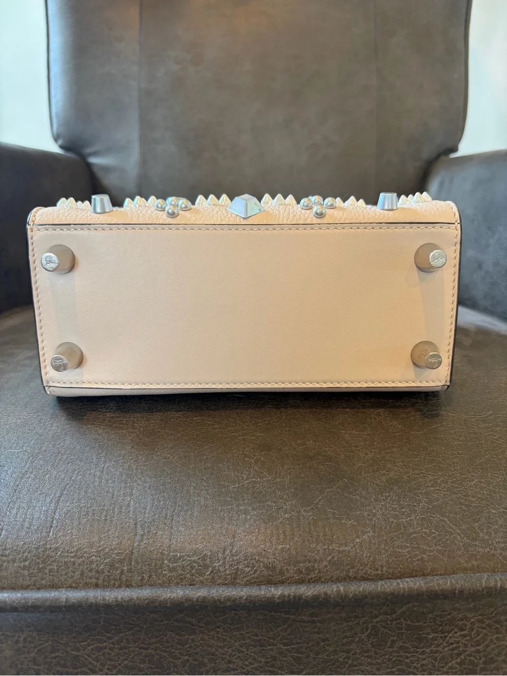 Christian Louboutin Nude Studded Leather Shoulder Tote